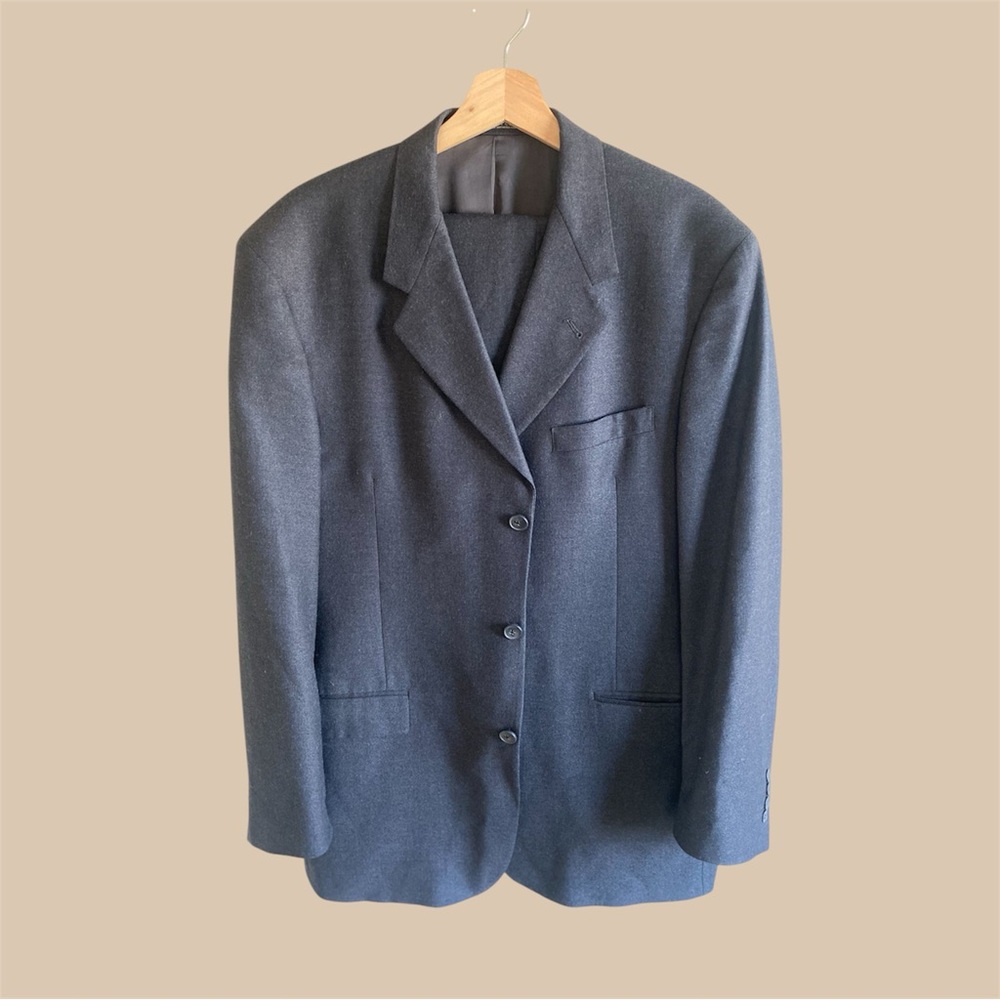 Keneth Cole NY Men’s Suit 2 Piece Dark Gray Jacket 44L Pants 38X29 Flat Front